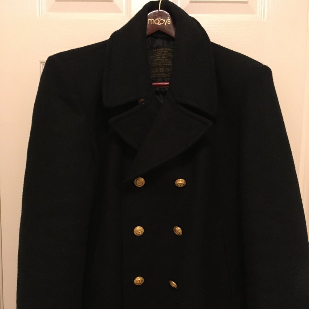 Mens Pea Coat - Marine Navy Miltec German Made
